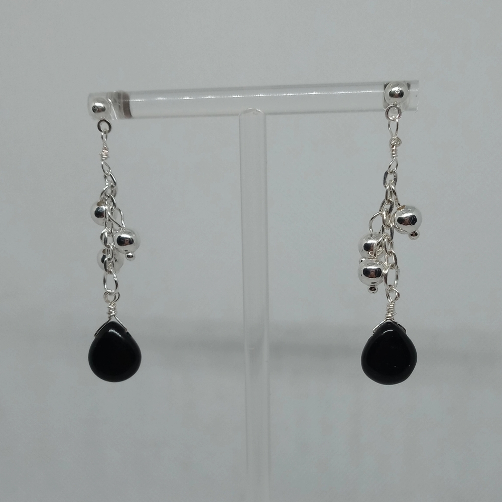 Black agate and silver earrings